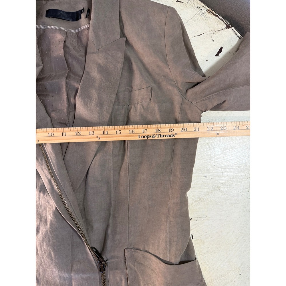 L.A.M.B. Asymmetrical Zip Linen Silk Blazer Women Size 12 Y2K Gwen Stefani - Picture 8 of 8